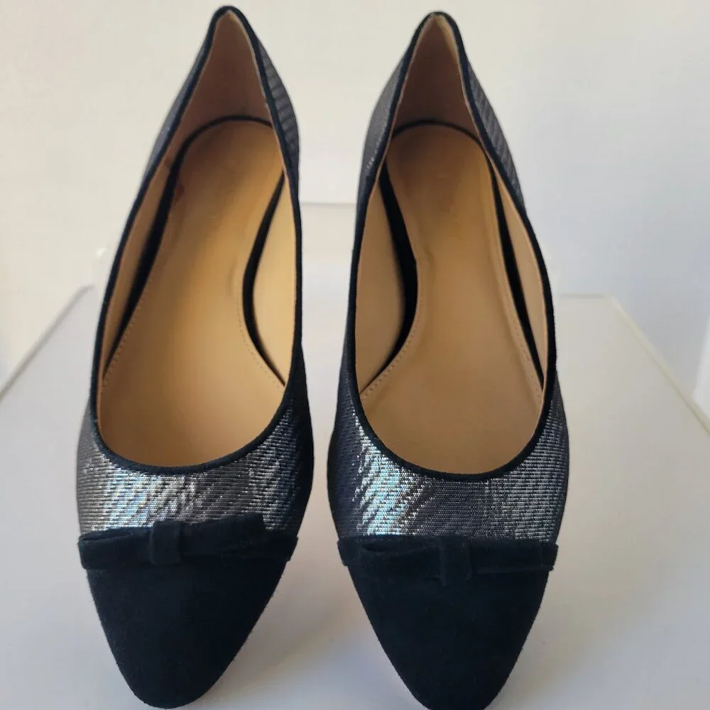 Talbots Edison Bow-Detail Black & Silver Flats - Lurex®  (Size 9.5)